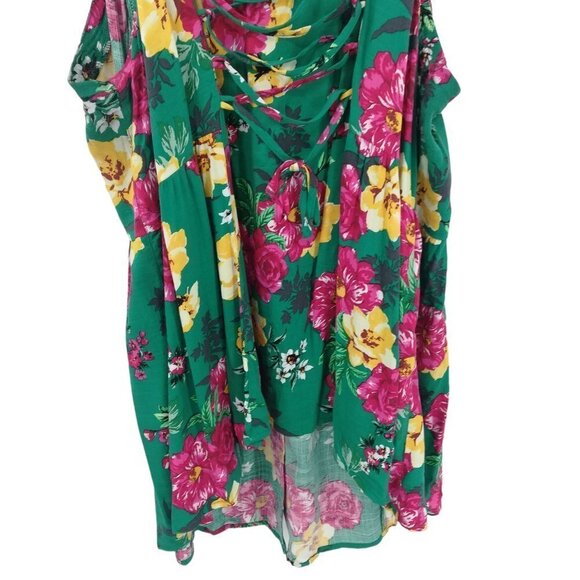 Torrid Floral Button Up Corset Laceup Tank Top Size 1X Plus Green Flower Pink - Picture 9 of 10